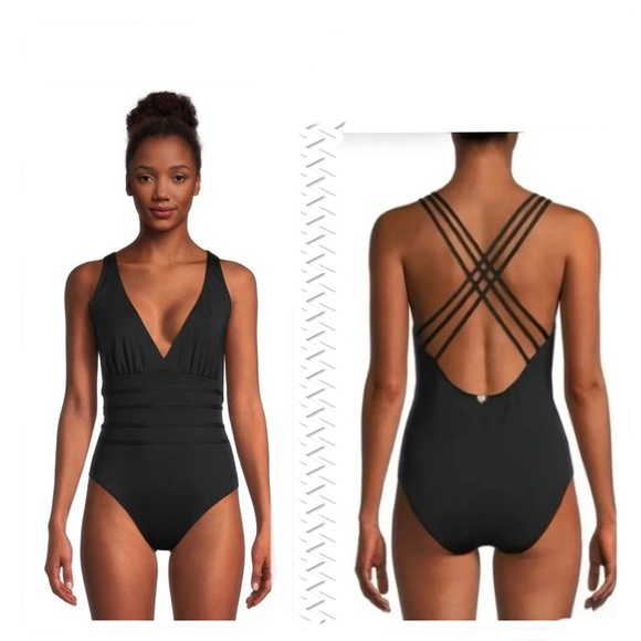 Catherine Malandrino Black One Piece Swimsuit with Criss-Cross Back Size Medium - Picture 1 of 8